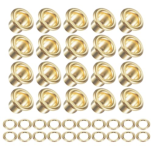 METALLIXITY Ösen mit Unterlegscheiben (10.5 x 6 x 7mm) 100Pack Legierung Öse Kit Chrome Plattiert - für Leder Segeltuch Kleidung Basteln Handwerke Herstellung Gold Ton von METALLIXITY