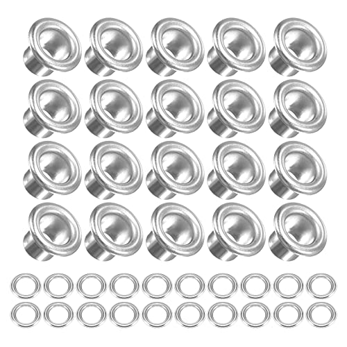 METALLIXITY Ösen mit Unterlegscheiben (10.5 x 6 x 7mm) 100Pack Legierung Öse Kit Chrome Plattiert - für Leder Segeltuch Kleidung Basteln Handwerke Herstellung Silberton von METALLIXITY