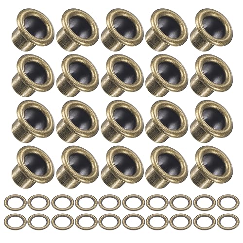 METALLIXITY Ösen mit Unterlegscheiben (10.5 x 6 x 7mm) 200Pack Legierung Öse Kit Chrome Plattiert - für Leder Segeltuch Kleidung Basteln Handwerke Herstellung Bronze Ton von METALLIXITY