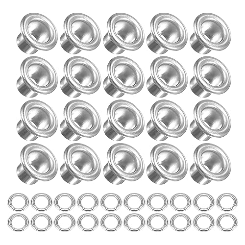 METALLIXITY Ösen mit Unterlegscheiben (10.5 x 6 x 7mm) 200Pack Legierung Öse Kit Chrome Plattiert - für Leder Segeltuch Kleidung Basteln Handwerke Herstellung Silberton von METALLIXITY