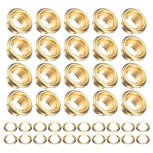 METALLIXITY Ösen mit Unterlegscheiben (13.5 x 8 x 7mm) 100Pack Legierung Öse Kit Chrome Plattiert - für Leder Segeltuch Kleidung Basteln Handwerke Herstellung Gold Ton von METALLIXITY