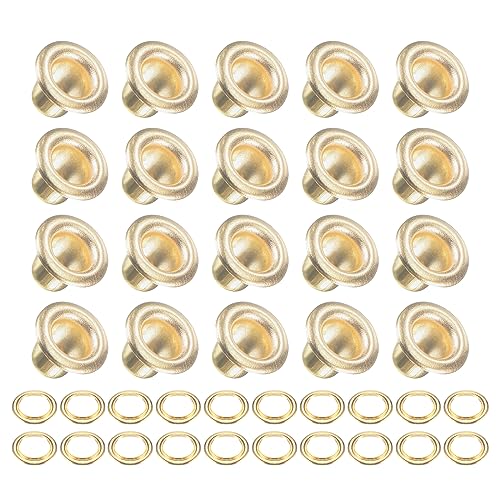 METALLIXITY Ösen mit Unterlegscheiben (6 x 3 x 4mm) 100Pack Kupfer Öse Kit Chrome Plattiert - für Leder Segeltuch Kleidung Basteln Handwerke Herstellung Gold von METALLIXITY