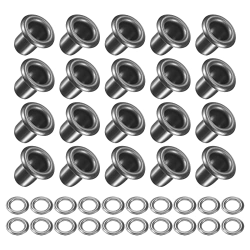 METALLIXITY Ösen mit Unterlegscheiben (8 x 4 x 7mm) 100Pack Kupfer Öse Kit Chrome Plattiert - für Leder Segeltuch Kleidung Basteln Handwerke Herstellung Dunkel Grau von METALLIXITY