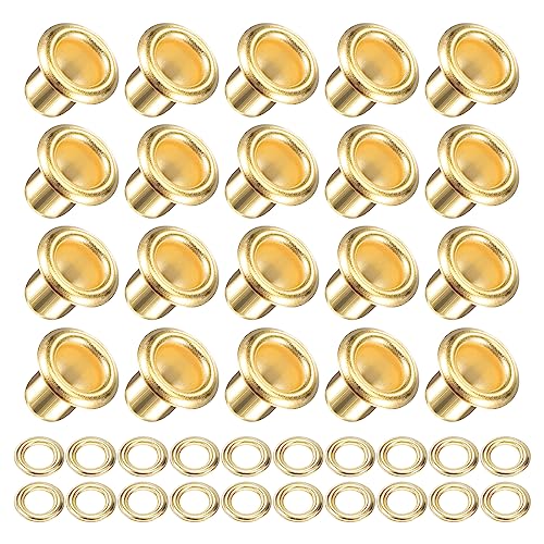 METALLIXITY Ösen mit Unterlegscheiben (8 x 4 x 7mm) 100Pack Kupfer Öse Kit Chrome Plattiert - für Leder Segeltuch Kleidung Basteln Handwerke Herstellung Gold Ton von METALLIXITY