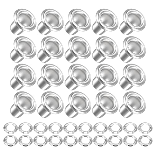 METALLIXITY Ösen mit Unterlegscheiben (8 x 4 x 7mm) 200Pack Kupfer Öse Kit Chrome Plattiert - für Leder Segeltuch Kleidung Basteln Handwerke Herstellung Silberton von METALLIXITY