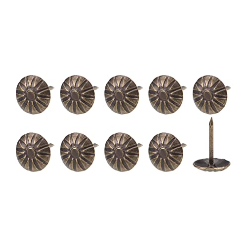 METALLIXITY Polsterung Reißzwecken (11x16x2.3mm) 50Stk Eisen Blume Muster Daumen Schieben Pins - für Haus Bauwesen Haus Küche Möbel Bronze Ton von METALLIXITY