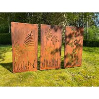 Hingucker Wunderschöne Stelen 3Teilig Edelrost Hingucker Sichtschutz Gras Wiese Mit Rahmen Erdspieße Sehr Stabil Rost Patina von METALLKUNSTHANDWERK