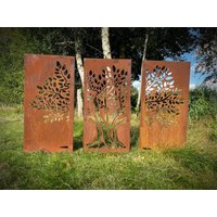 Hingucker Wunderschöne Stelen Baum 3Teilig Edelrost Hingucker Sichtschutz Mit Rahmen Erdspieße Sehr Stabil Rost Patina von METALLKUNSTHANDWERK