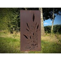 Hingucker Wunderschöner Sichtschutz Schilf Am Ufer Edelrost Hingucker Stele Mit Rahmen Erdspieße Sehr Stabil Rost Patina von METALLKUNSTHANDWERK