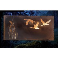 Kraniche Schilf Super Schöne Stele Beleuchtet Solar Edelrost Sichtschutz von METALLKUNSTHANDWERK