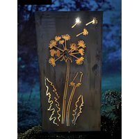 Super Schöne Stele Beleuchtet Löwenzahn Solar Edelrost Hingucker Sichtschutz von METALLKUNSTHANDWERK