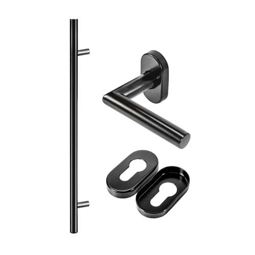 METALUSTIC Stangengriff Stoßgriff Schwarz 600/800 MM, Stangengriff, Türgriff, Stossgriff für Haustür, verschiedene Größe | Griff Edelstahl, Vierkantstift 8x165mm, mattschwarz von METALUSTIC