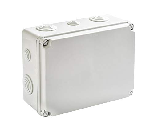 METEOBOX Elektrosysteme IP65 Aufputz Feuchtraum Abzweigkasten Verteilerkasten Abzweigdose Verteilerdose (241x180x95mm) - Wasserfest - Grau - Kunststoff - Mit Isolier- / Dichtstopfen von METEOBOX Elektrosysteme