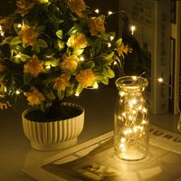 Tomshine 2er-Pack 12 m 120 LED-Lichterkette, Länge 2 m, warmweißes Licht, Solar-Kupferdraht-Lichterkette von METERK