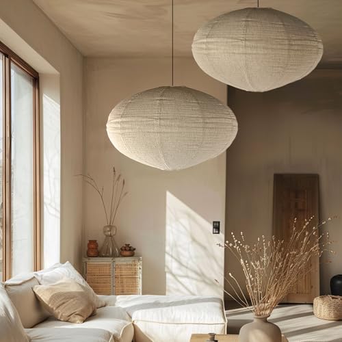 METHEDEECO 2er Set Boho Lampenschirme aus Leinen – Handgefertigte Hängelampenschirme Ø50cm Oval – Minimalistischer Stoff Lampenschirm für Wohnzimmer, Schlafzimmer, Flur & Esszimmer METHEDEECO 2er Set Boho Lampenschirme aus Leinen – Handgefertigte Hängelampenschirme Ø50cm Oval – Minimalistischer Stoff Lampenschirm für Wohnzimmer, Schlafzimmer, Flur & Esszimmer von METHEDEECO