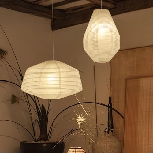 METHEDEECO 2er-Set Papierlampenschirme in Diamantform – 49cm & 35 cm, handgefertigte Reispapier-Laternen für Wohnzimmer, Schlafzimmer, Hochzeit & Geschenkdeko von METHEDEECO