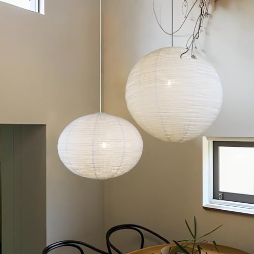 METHEDEECO 2er Set Pendellampenschirm aus Leinen Hängelampenschirm 60CM Rund Stoff Lampenschirm für Hängelampe – Für Wohnzimmer, Esszimmer, Schlafzimmer, Hotel & Dekoration von METHEDEECO
