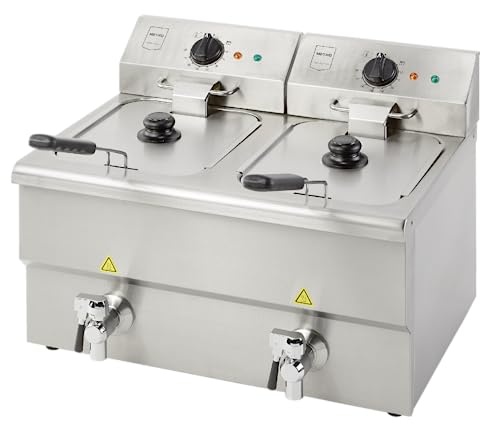 METRO Professional Doppel Fritteuse GDF5028, Edelstahl, mit Ablasshahn und Deckel, abnehmbares Bedienfeld, silber von METRO Professional