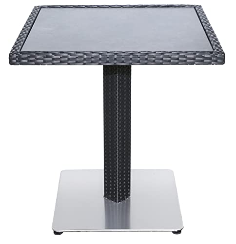 METRO Professional Esstisch Barbados, Aluminium/PE-Rattan, 70 x 70 x 75 cm, DPC-Tischplatte in Steinoptik, wetterfest, höhenverstellbar, schwarz von METRO Professional