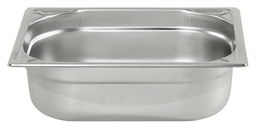 METRO Professional GN-Behälter 1/2, Edelstahl, Höhe 100 mm, lebensmittelechter und hitzebeständiger Gastronormbehälter, zum Abtropfen oder als Gareinsatz im Chafing Dish von METRO Professional