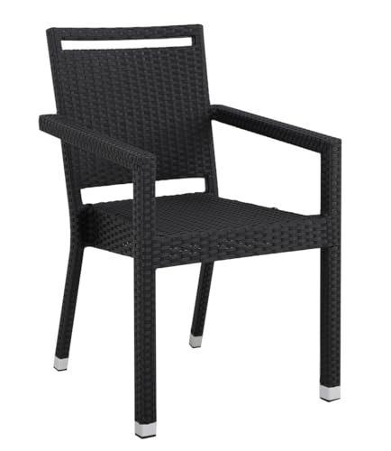 METRO Professional Gartenstuhl mit Armlehne und Handgriff Barbados, Aluminium/PE Rattan, 56 x 61 x 86 cm, Stapelbar, Wetterfest, 150 kg Tragkraft, Schwarz von METRO Professional