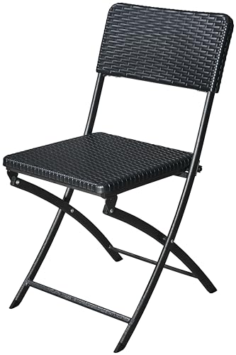 METRO Professional Klappbarer Outdoor Stuhl, Stahl/Hart-Polyethylene, Rattan-Optik, wetterfest, schwarz von METRO Professional