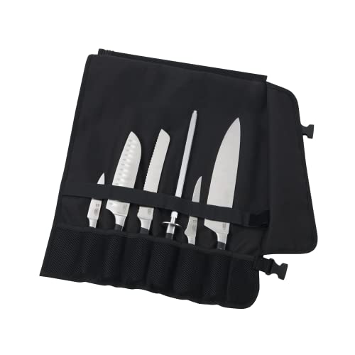 METRO Professional Messer Set 6-teilig., inkl schwarzer, zusammenrollbarer Messertasche, professionelle Messer, Flexible Klingen aus Molybdän-Vanadium-Stahl, ergonomischer ABS-Griff, mit Wetzstahl von METRO Professional