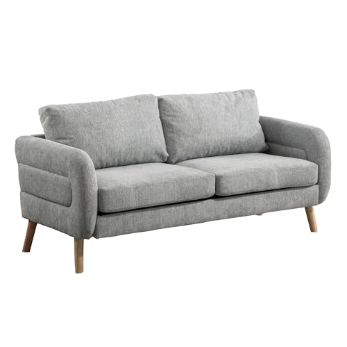 MEUBLE COSY 2 Sitzer Sofa Kleines Couch mit Armlehne aus Stoff Holzbein für Wohnzimmer Schlafzimmer Wohnungen, Skandinavisch, Grau, 159x72x76cm, Holz von MEUBLE COSY