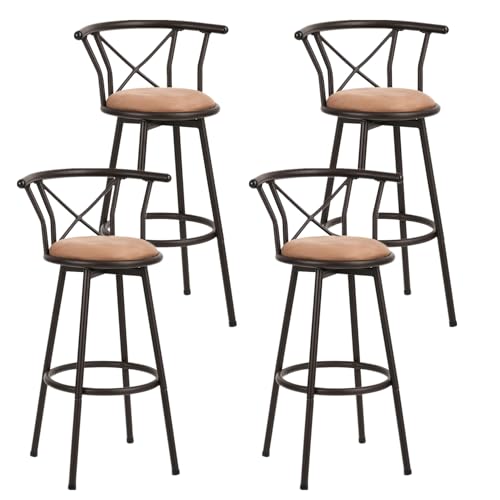 MEUBLE COSY Barhocker 4er Set Barstühle Drehbarer 75,5 cm hoch Drehstühle mit Fußstütze Lehne und Wildledersitz, für Esszimmer, Küche, Theke, Bar, Industriestil, Braun von MEUBLE COSY