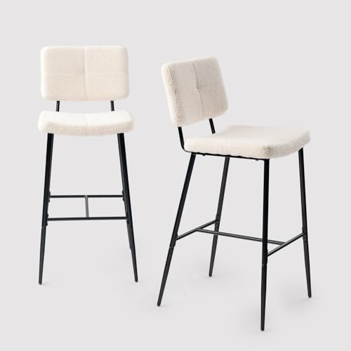 MEUBLE COSY Barhocker 2er Set Barstuhl Sitzhöhe 75 cm mit Lehne und Fußstütze aus Bouclé-Stoff Tresenhocker Bistrohocker für Bar Bistro Café Küche, Industriell, Beige von MEUBLE COSY