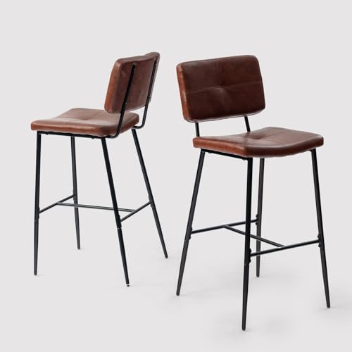 MEUBLE COSY Barhocker 2er Set Barstuhl Sitzhöhe 75 cm mit Lehne und Fußstütze aus Kunstleder Tresenhocker Bistrohocker für Bar Bistro Café Küche, Industriell, Dunkelbraun von MEUBLE COSY