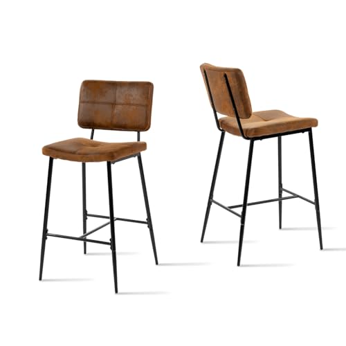 MEUBLE COSY Barhocker 2er Set Barstuhl Sitzhöhe 75 cm mit Lehne und Fußstütze aus Wildleder Tresenhocker Bistrohocker für Bar Bistro Café Küche, Industriell, Braun von MEUBLE COSY