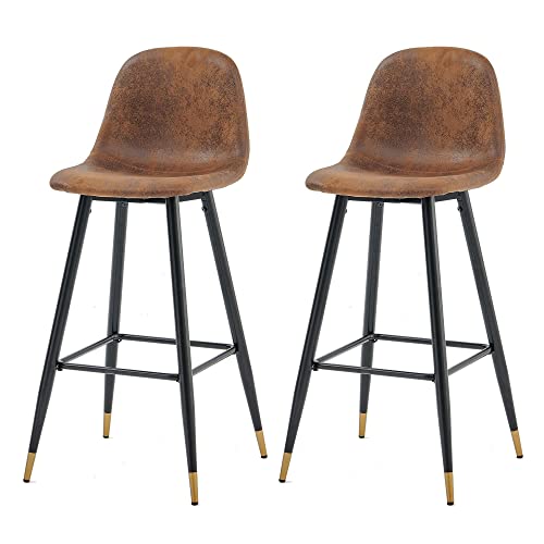 MEUBLE COSY Barhocker 2er Set Barstuhl Vintage mit Lehne und Fußstütze Sitzhöhe 76 cm aus Wildleder Metallbeine für Bar Bistro Café Küche, Kunstleder, Industrie-Design, Braun + Goldfarben MEUBLE COSY Barhocker 2er Set Barstuhl Vintage mit Lehne und Fußstütze Sitzhöhe 76 cm aus Wildleder Metallbeine für Bar Bistro Café Küche, Kunstleder, Industrie-Design, Braun + Goldfarben von MEUBLE COSY