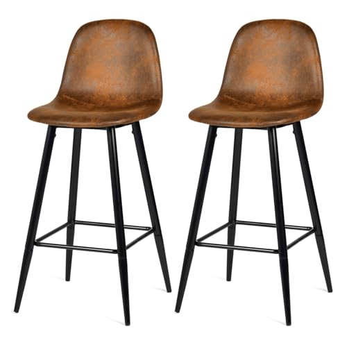 MEUBLE COSY Barhocker 2er Set Barstuhl Vintage mit Lehne und Fußstütze Sitzhöhe 76 cm aus Wildleder Metallbeine für Bar Bistro Café Küche, Kunstleder, Industrie-Design, Braun von MEUBLE COSY