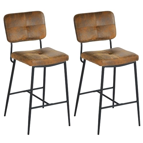 MEUBLE COSY Barhocker 2er Set Barstuhl Sitzhöhe 69 cm mit Lehne und Fußstütze aus Wildleder Tresenhocker Bistrohocker für Bar Bistro Café Küche, Industriell, Braun von MEUBLE COSY