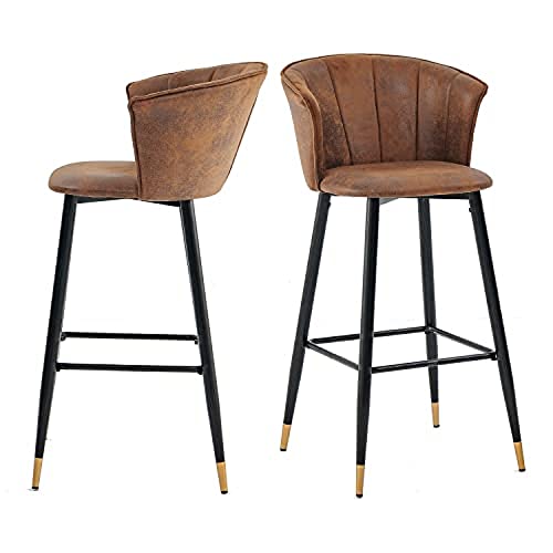 MEUBLE COSY Barhocker 2er Set Barstuhl mit Lehne Armlehne und Fußstütze aus Wildleder Metall Tresenhocker Bistrohocker für Bar Bistro Café Küche, Braun von MEUBLE COSY