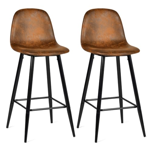 MEUBLE COSY Barhocker 2er Set Retro Barstuhl Vintage mit Rücklehne und Fußstütze aus Künstlich Wildleder Metallbeine für Bar Bistro Café Küche, Kunstleder, Braun von MEUBLE COSY
