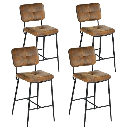 MEUBLE COSY Barhocker 4er Set Barstuhl Sitzhöhe 69 cm mit Lehne und Fußstütze aus Wildleder Tresenhocker Bistrohocker für Bar Bistro Café Küche, Industriell, Braun von MEUBLE COSY