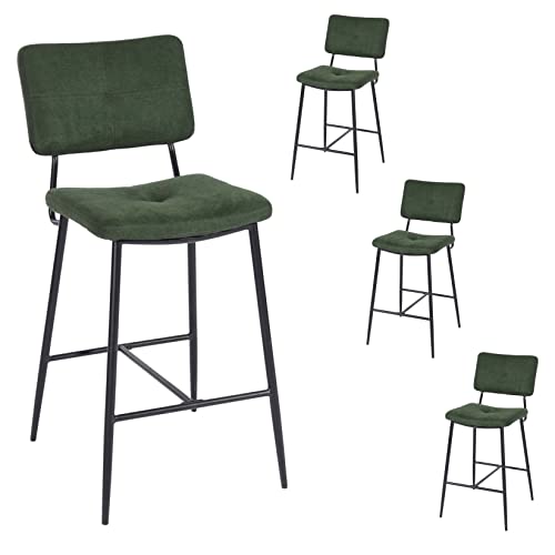 MEUBLE COSY Barhocker 4er Set Barstuhl Sitzhöhe 69 cm mit Lehne und Fußstütze aus Stoff Tresenhocker Bistrohocker für Bar Bistro Café Küche, Industriell, Grün von MEUBLE COSY