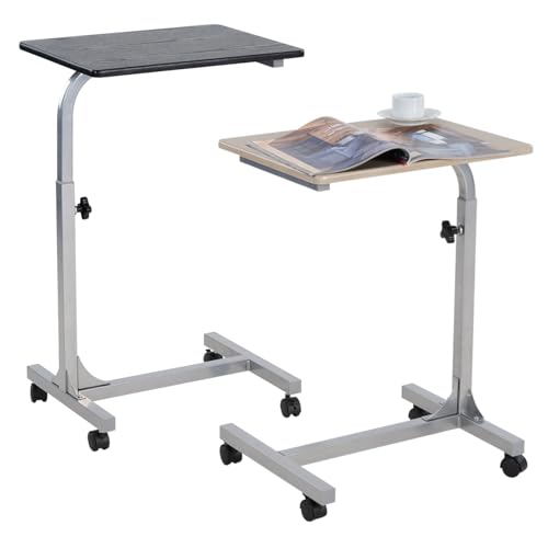 MEUBLE COSY Beistelltisch 2er Set Höhenverstellbar Sofatisch mit Rollen Laptoptisch Mobiler Kaffeetisch, Wohnzimmertisch C-Form, Klein Tisch mit Metallgestell, Eiche + Schwarz von MEUBLE COSY