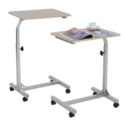 MEUBLE COSY Beistelltisch 2er Set Höhenverstellbar Sofatisch mit Rollen Laptoptisch Mobiler Kaffeetisch, Wohnzimmertisch C-Form, Klein Tisch mit Metallgestell, Schwarz + Grau von MEUBLE COSY