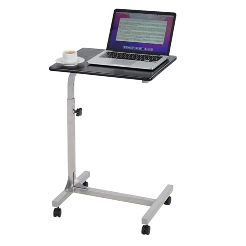 MEUBLE COSY Beistelltisch Höhenverstellbar Sofatisch mit Rollen Laptoptisch Mobiler Kaffeetisch, Wohnzimmertisch C-Form, Klein Tisch mit Metallgestell, Schwarz + Grau von MEUBLE COSY
