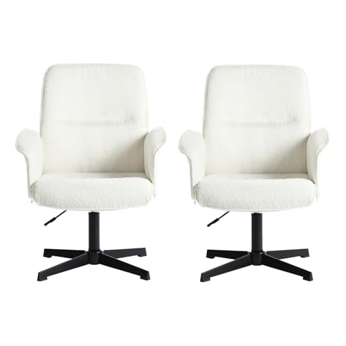 MEUBLE COSY Bürostuhl 2er Ergonomisch Schreibtischstuhl mit höhenverstellbar Armlehnen 360° Drehbar Schminkstuhl Sessel für Büro Wohnzimmer Schlafzimmer Vanity, Bouclé Frottier, Weiß von MEUBLE COSY