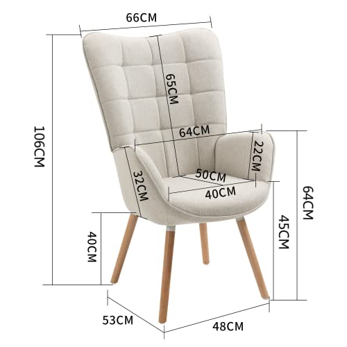 MEUBLE COSY Bürostuhl Ergonomisch Schreibtischstuhl mit Armlehnen Design mit Holzbein für Büro Vanity, Stoff, Beige von MEUBLE COSY
