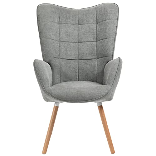 MEUBLE COSY Bürostuhl Ergonomisch Schreibtischstuhl mit Armlehnen Design mit Holzbein für Büro Vanity, Stoff, Grau von MEUBLE COSY