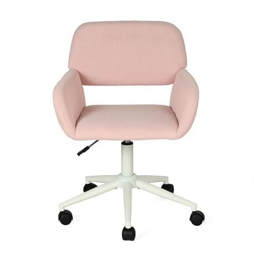 MEUBLE COSY Bürostuhl Ergonomisch Schreibtischstuhl mit höhenverstellbar Armlehnen 360° Drehbar Schminkstuhl Drehstuhl für Büro Wohnzimmer Schlafzimmer Vanity, Cordstoff, Rosa von MEUBLE COSY