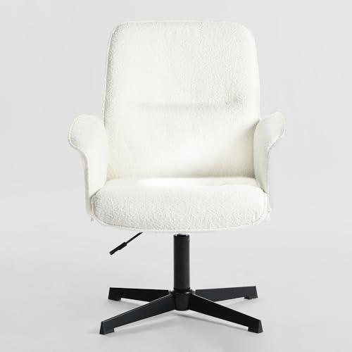 MEUBLE COSY Bürostuhl Ergonomisch Schreibtischstuhl mit höhenverstellbar Armlehnen 360° Drehbar Schminkstuhl Sessel für Büro Wohnzimmer Schlafzimmer Vanity, Bouclé Frottier, Weiß von MEUBLE COSY