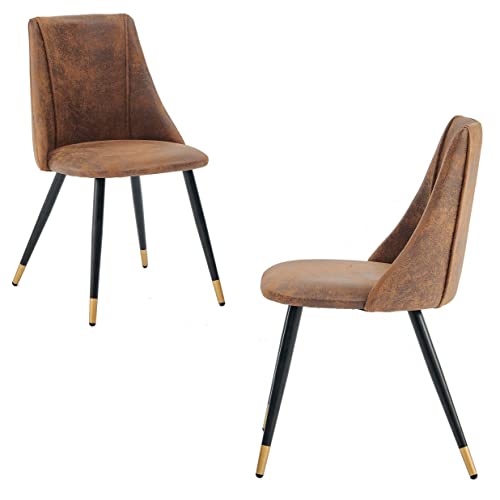 MEUBLE COSY Esszimmerstühle 2er Set Küchenstühle Ergonomisch Wohnzimmerstuhl Retro Sessel mit Rückenlehne Sitzfläche aus Vintage Künstlich Wildleder Metallbeine Braun von MEUBLE COSY