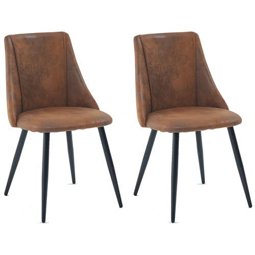 MEUBLE COSY Esszimmerstühle 2er Set Küchenstühle Ergonomisch Wohnzimmerstuhl Retro Sessel mit Rückenlehne Sitzfläche aus Vintage Künstlich Wildleder Metallbeine Braun von MEUBLE COSY