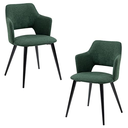 MEUBLE COSY Esszimmerstühle 2er Set Küchenstuhl Polsterstuhl mit Armlehne Sessel aus Stoff Wohnzimmerstuhl Metallbeine, Grün, 48x54.5x80cm von MEUBLE COSY